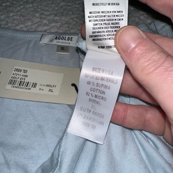 Agolde XL Drew Tee Wolf Eye Light Blue Crew Neck Short Sleeve Womens NWT - Picture 5 of 7